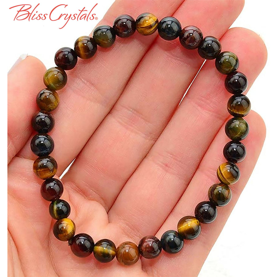 1 TIGER’S EYE Bracelet Gold Red Blue 6mm Stretch Elastic AKA