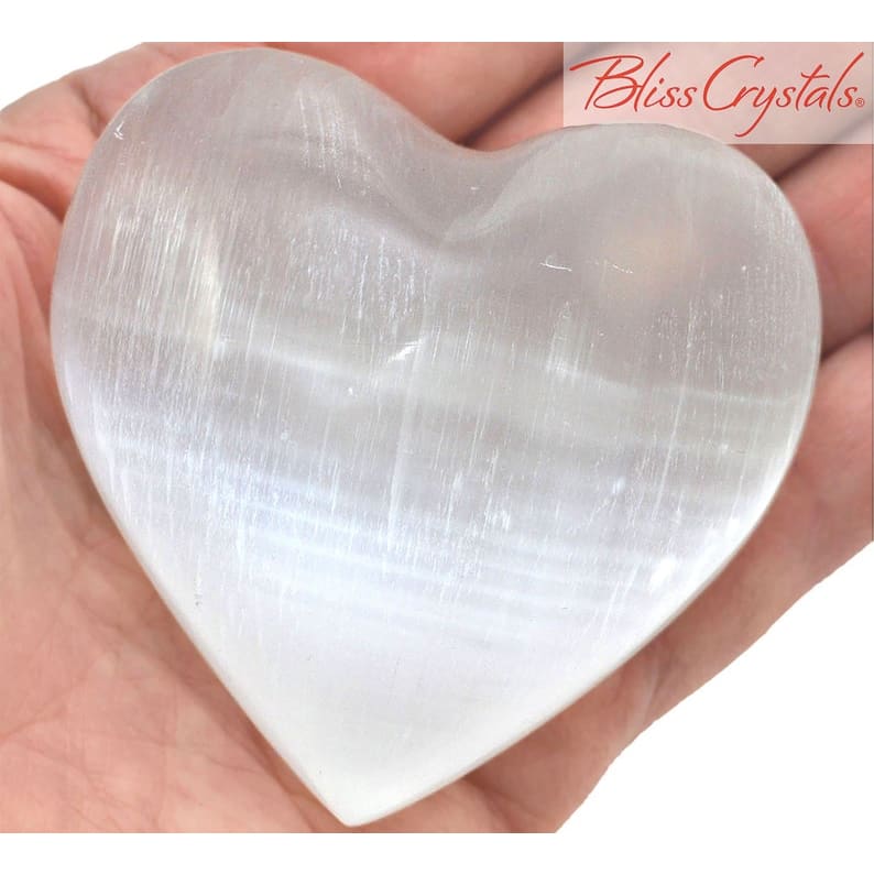 1 XL SELENITE HEART 2.5 inch Polished Selenite Palm Stone 