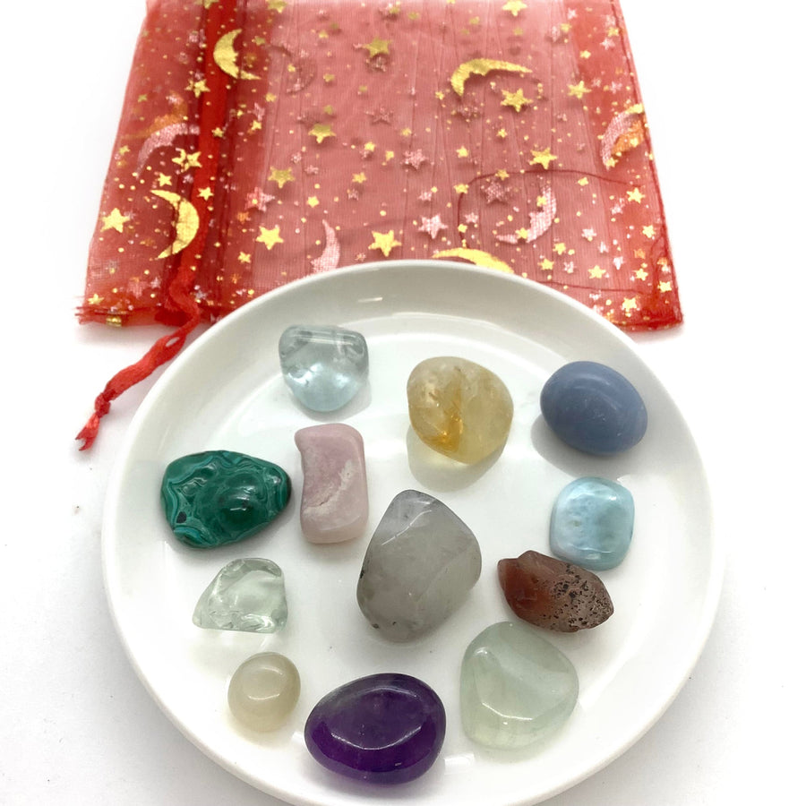 12 Stone Gem Bag Crystal Set + Box #LV0080