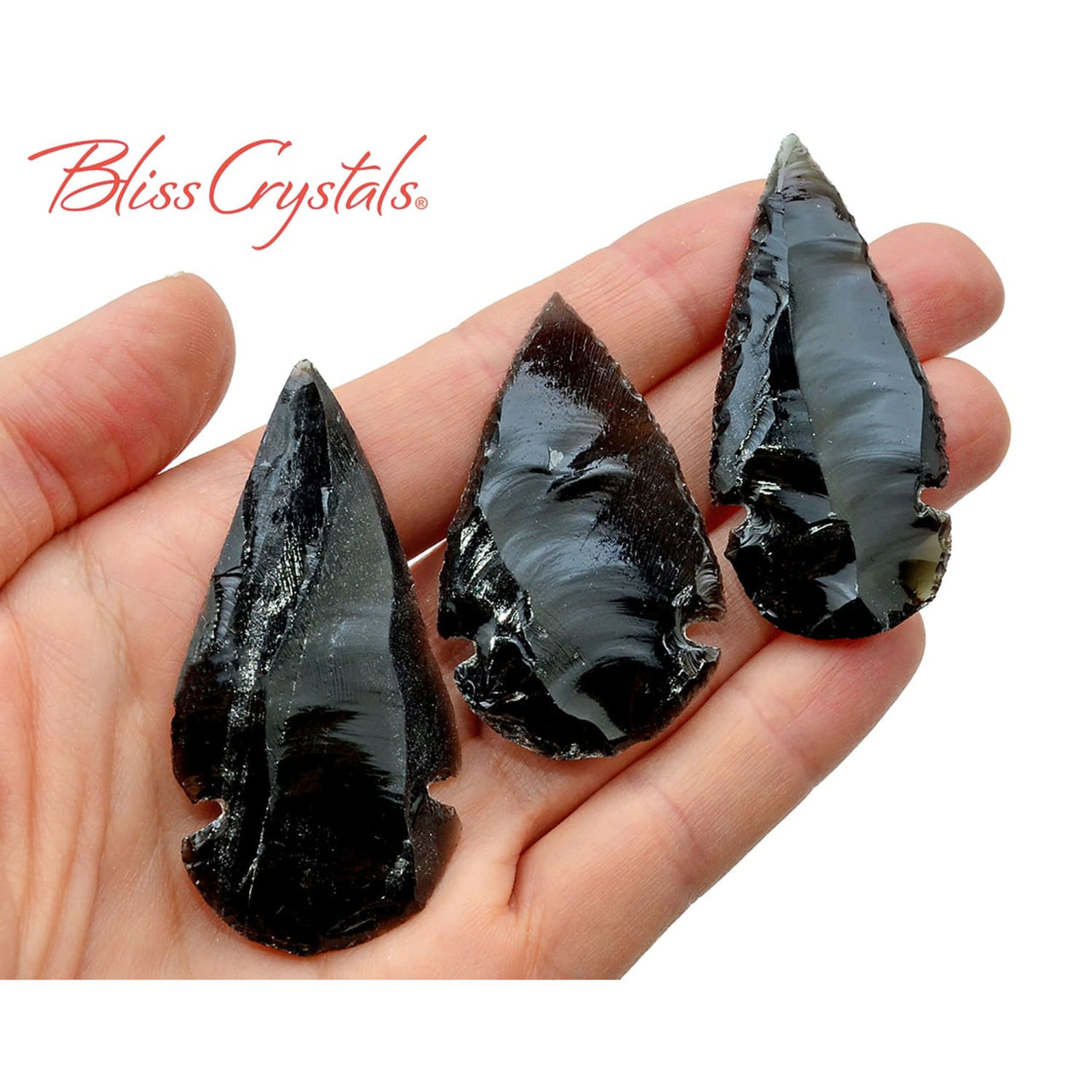 2 Black Obsidian Natural Arrowheads for Grounding #BA14