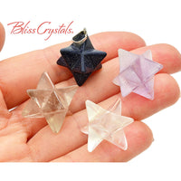 Thumbnail for 4 Stone Set Crystal Merkaba 8 Point Star Smoky Quartz Clear 