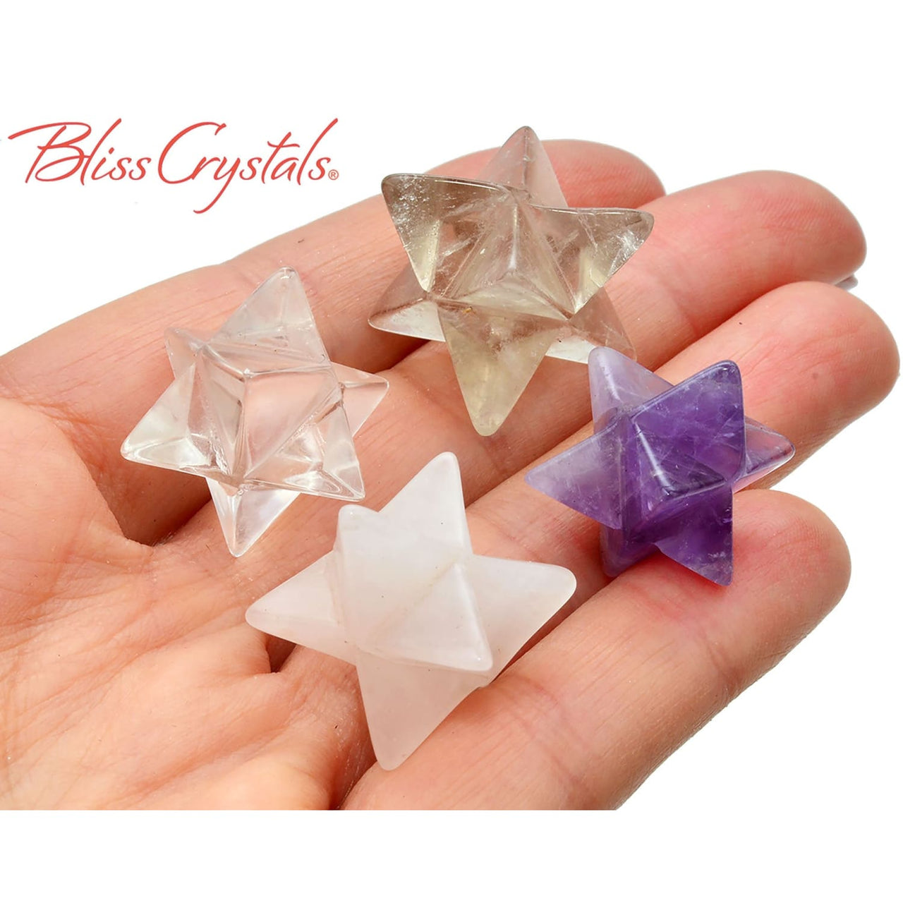 4 Stone Set Crystal Merkaba 8 Point Star Smoky Quartz Clear 