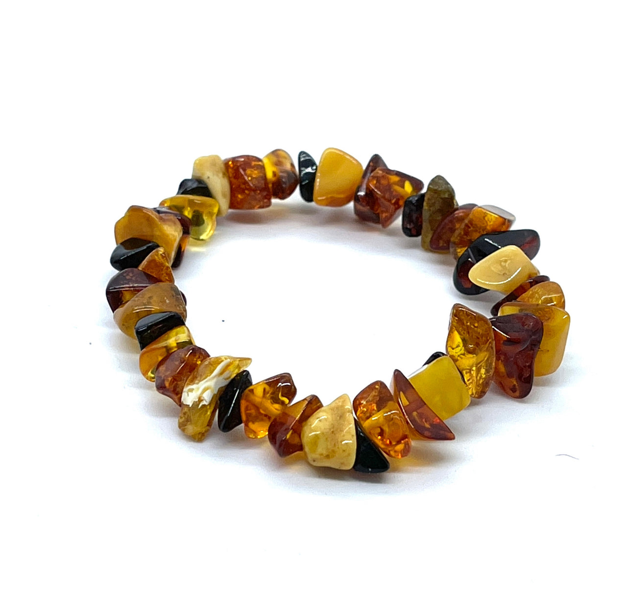 Tri Color Baltic Amber Polished Geometric Bead Bracelet #J535