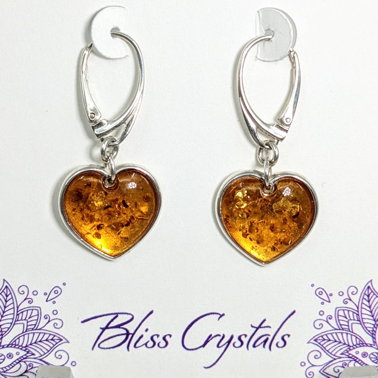 Baltic Amber .66" S.S. Heart Drop Earrings #LV1703