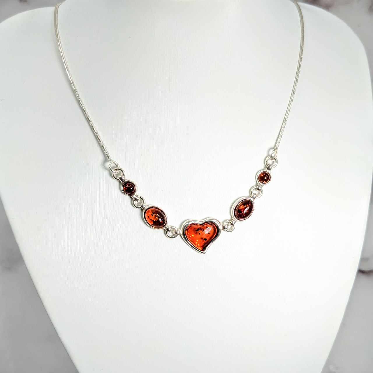 Amber Multi Stone 17.5" - 18.5" S.S. Heart Necklace #LV1708