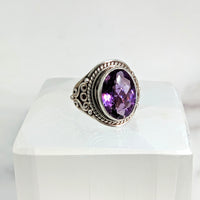Thumbnail for Amethyst Faceted  S.S. Oval Ring Sz. 7 #LV1715