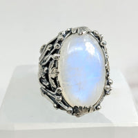 Thumbnail for Blue Flash Moonstone Jumbo S.S. Leaf Ring Sz. 10.5 #LV1729