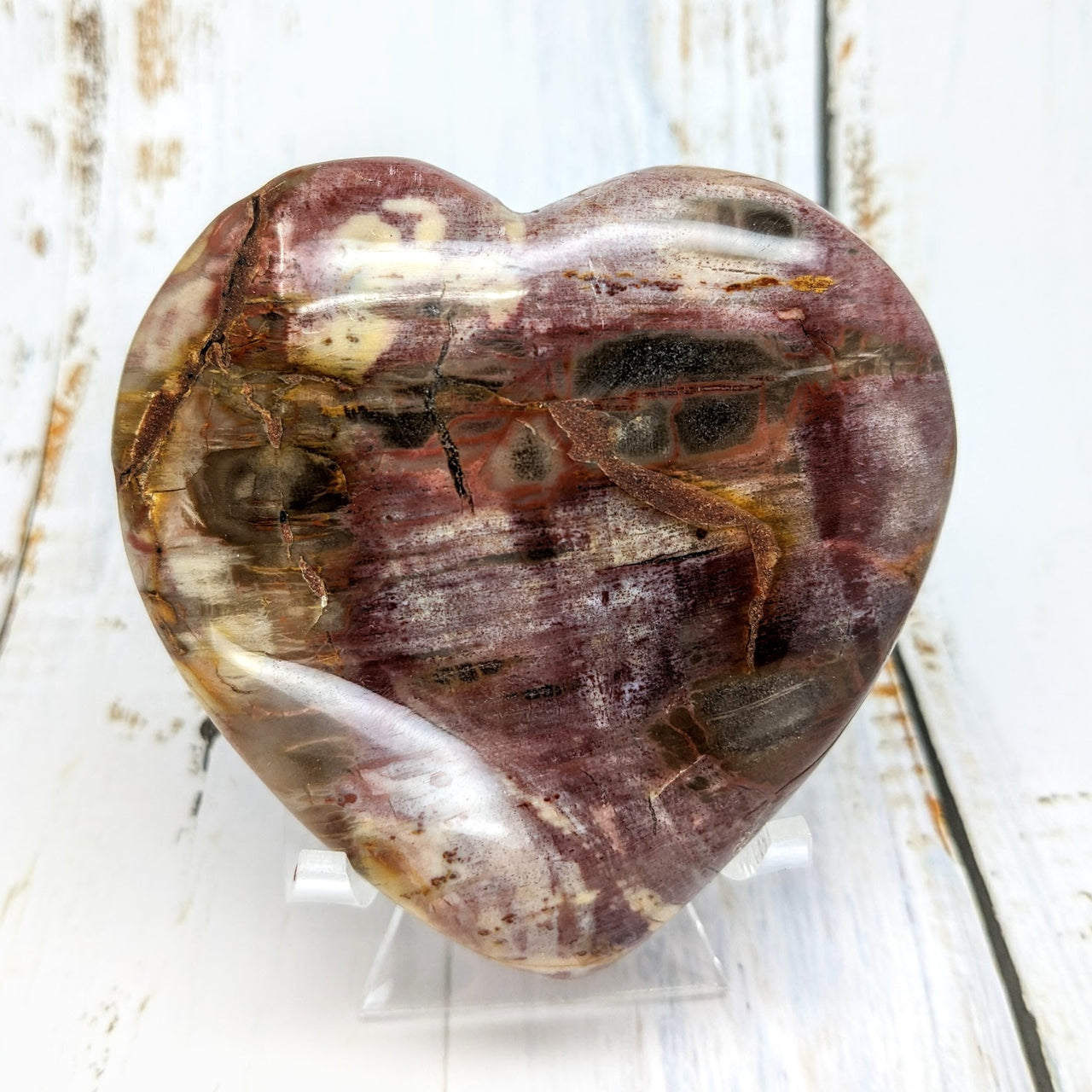 Petrified Wood 3.2" Heart + Stand #LV1983