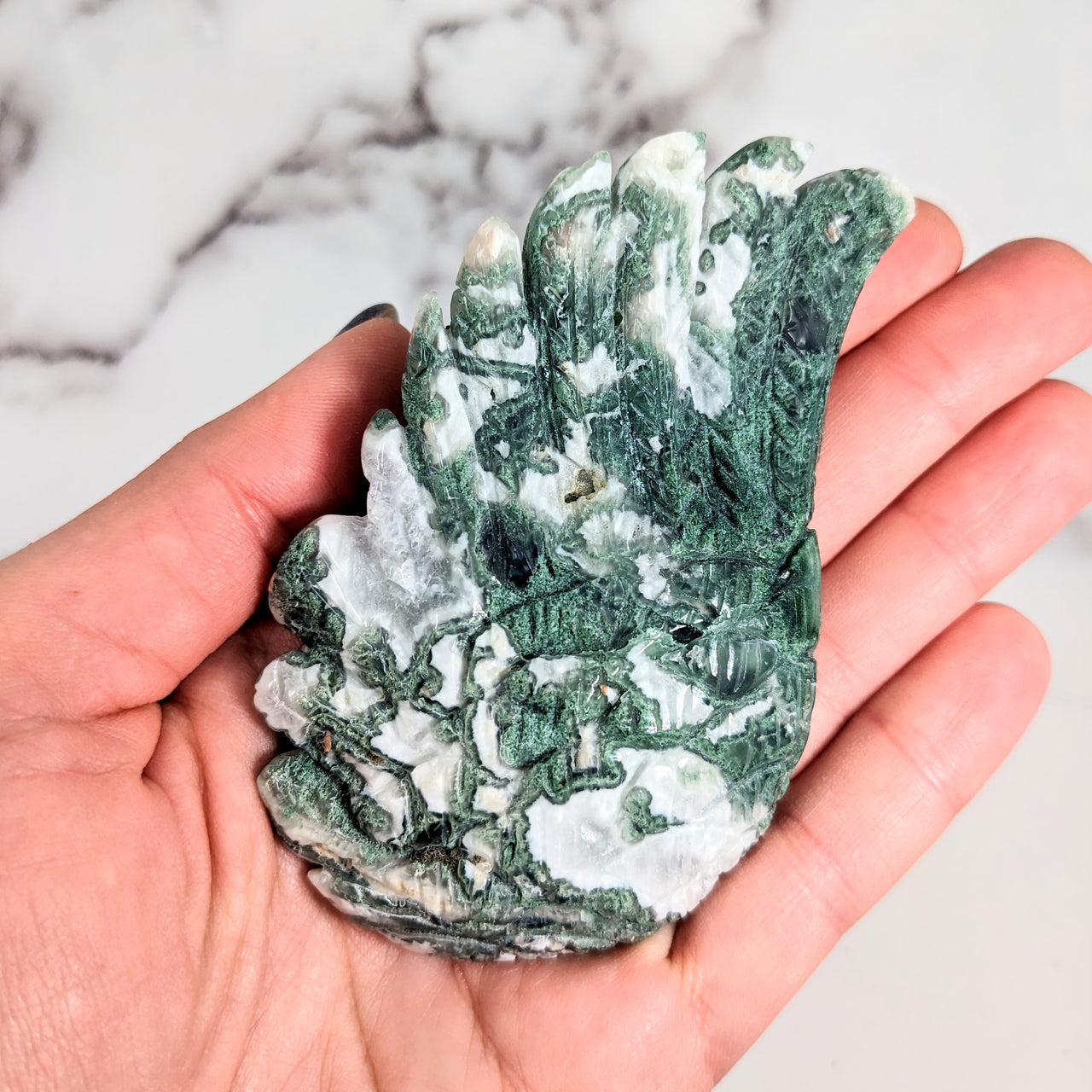 Moss Agate 3.6" Wing Carving #LV2155