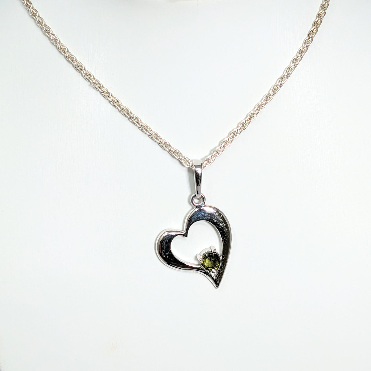 Moldavite Faceted 1" Heart w Solitaire Pendant #LV2761