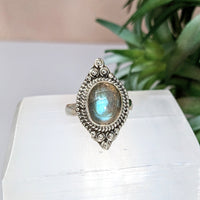 Thumbnail for Labradorite Oval Silver Marquis Design Ring #LV2790