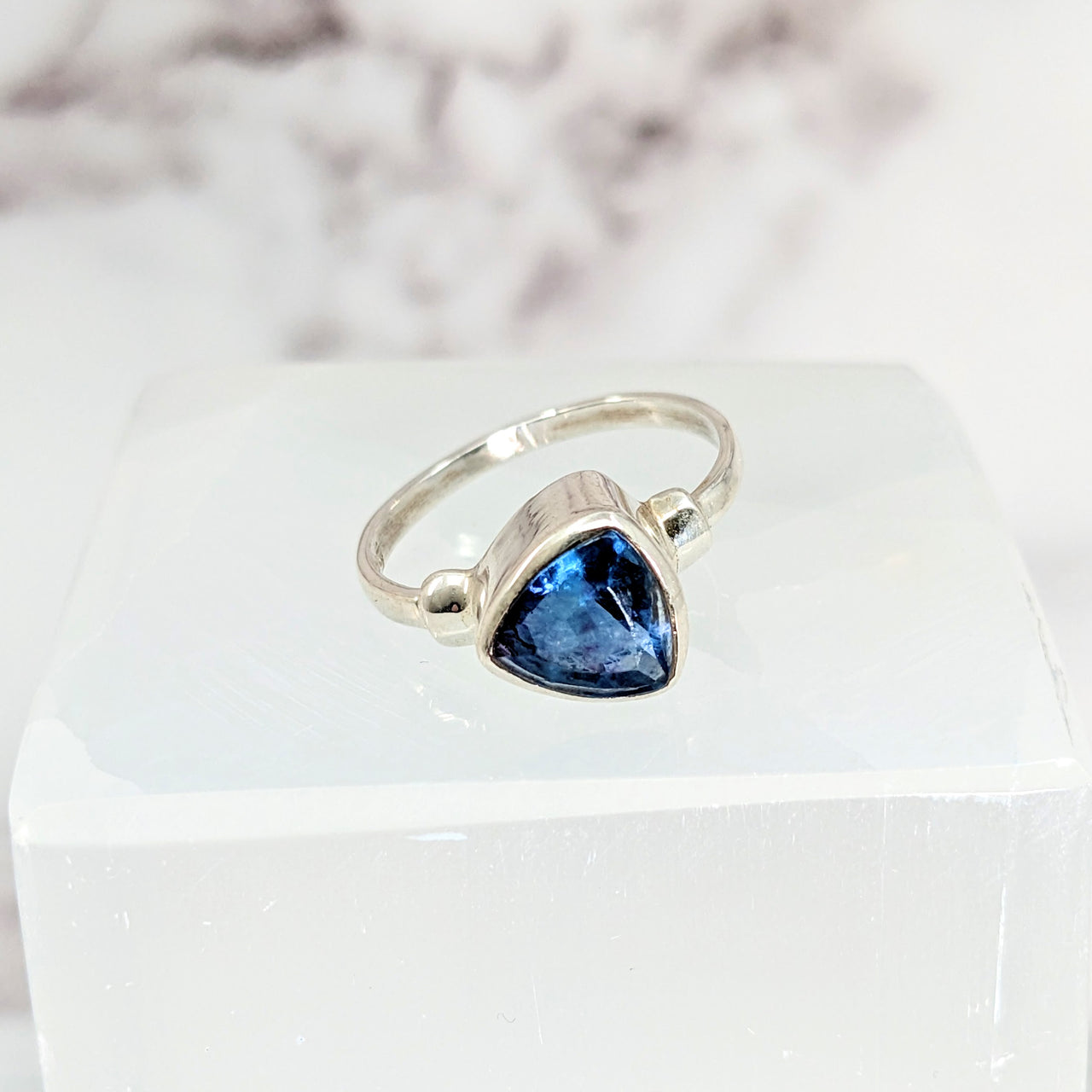 Blue Fluorite Sz 6.25   S.S. Faceted Ring #LV3037