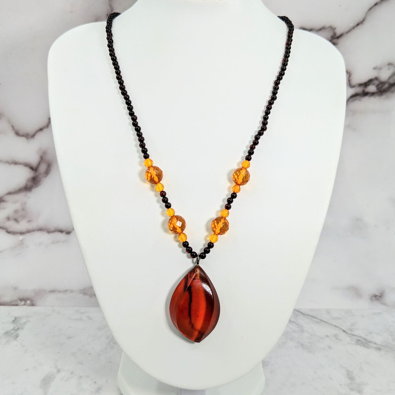Amber Multi Color 17" Beaded Pendant Necklace #LV3064
