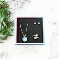 Thumbnail for Moonstone Polished Jewelry 3 pc Box Set Sterling Silver Earrings, Pendant, Adjustable Ring  #LV3200