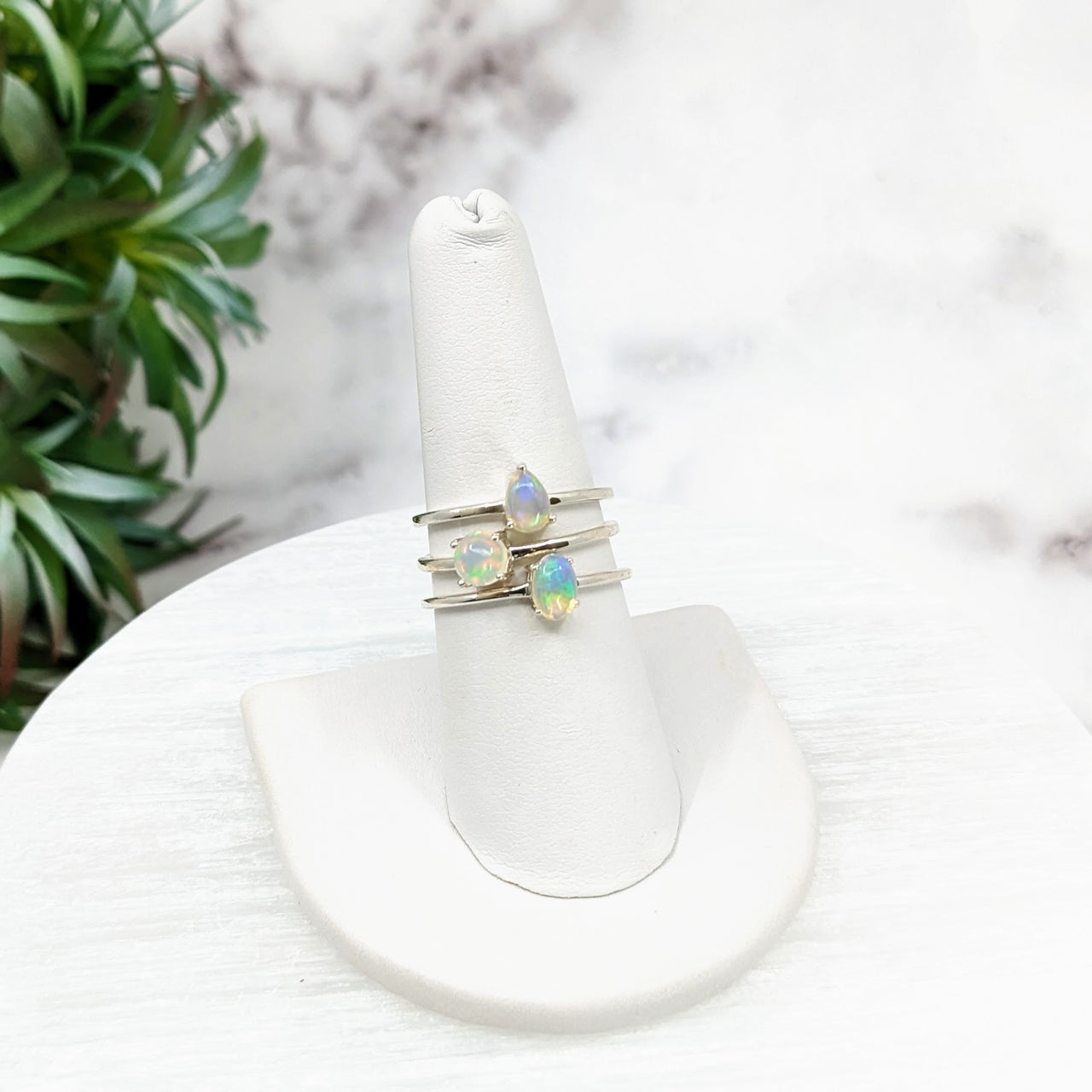 Ethiopian Opal Polished Prong Setting Sterling Silver Dainty Stackable Ring Size 4 - 10 #LV3224