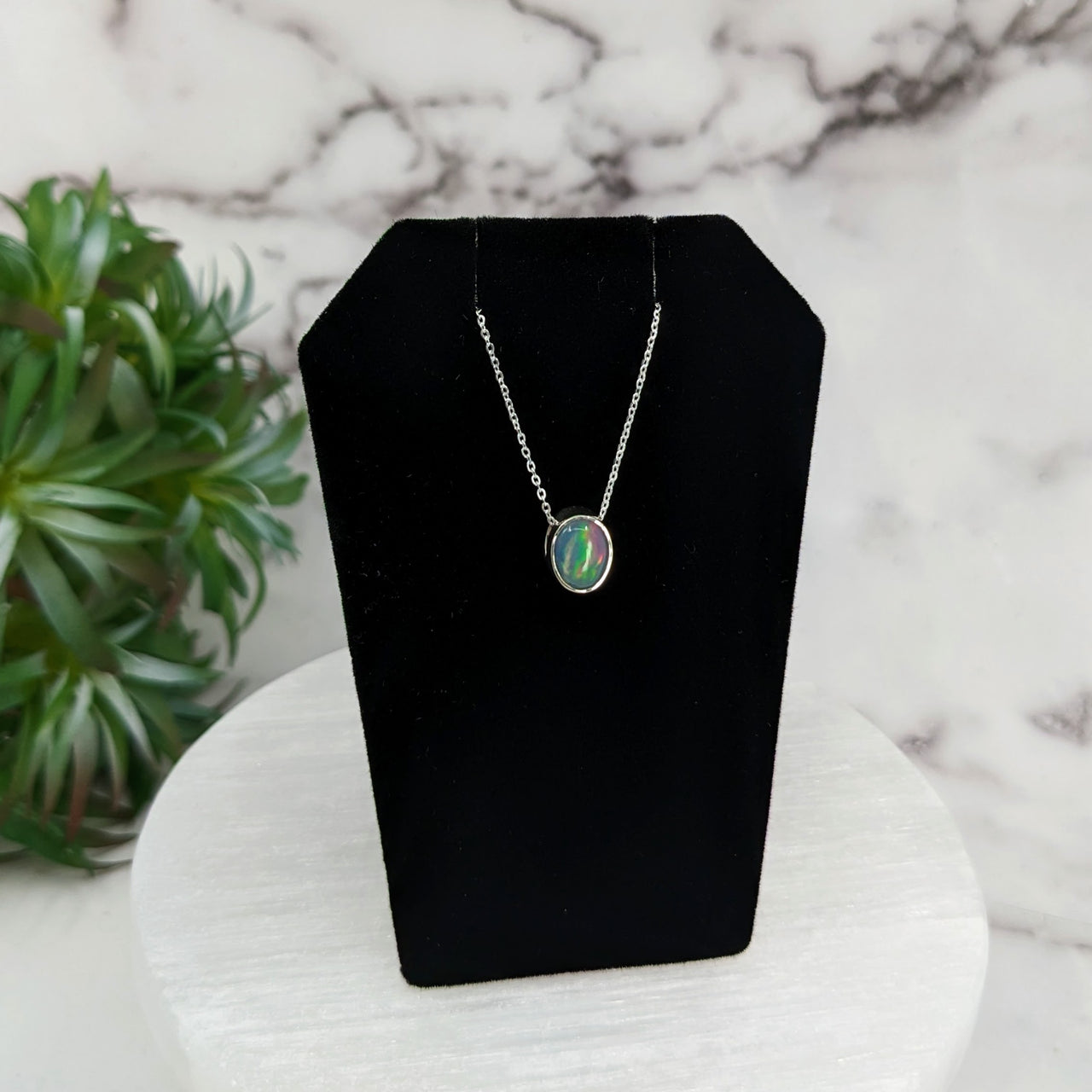 Ethiopian Opal Polished Oval Necklace Sterling Silver Slider Pendant on 18" Chain #LV3251