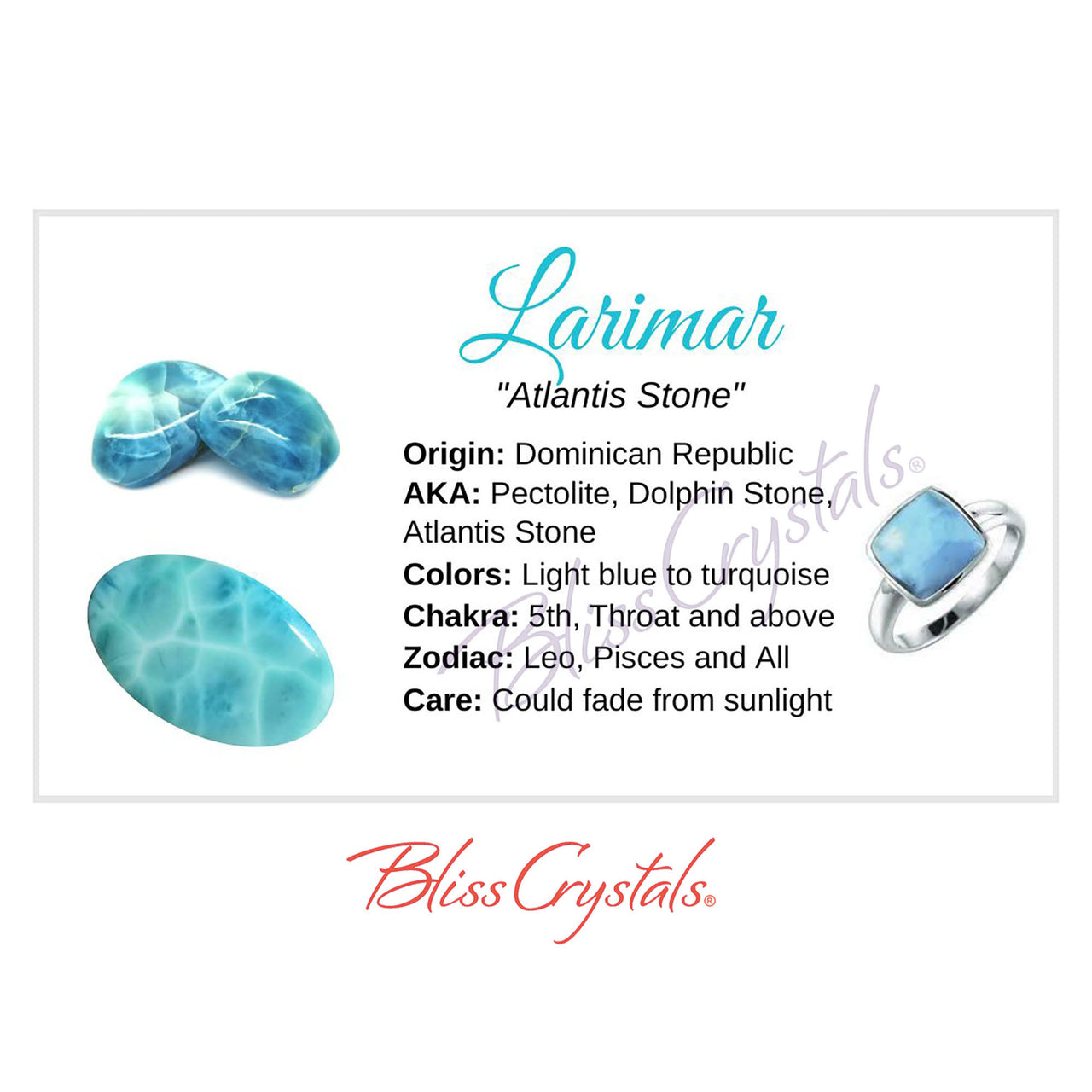 LARIMAR Crystal Information Card, Double sided #HC46