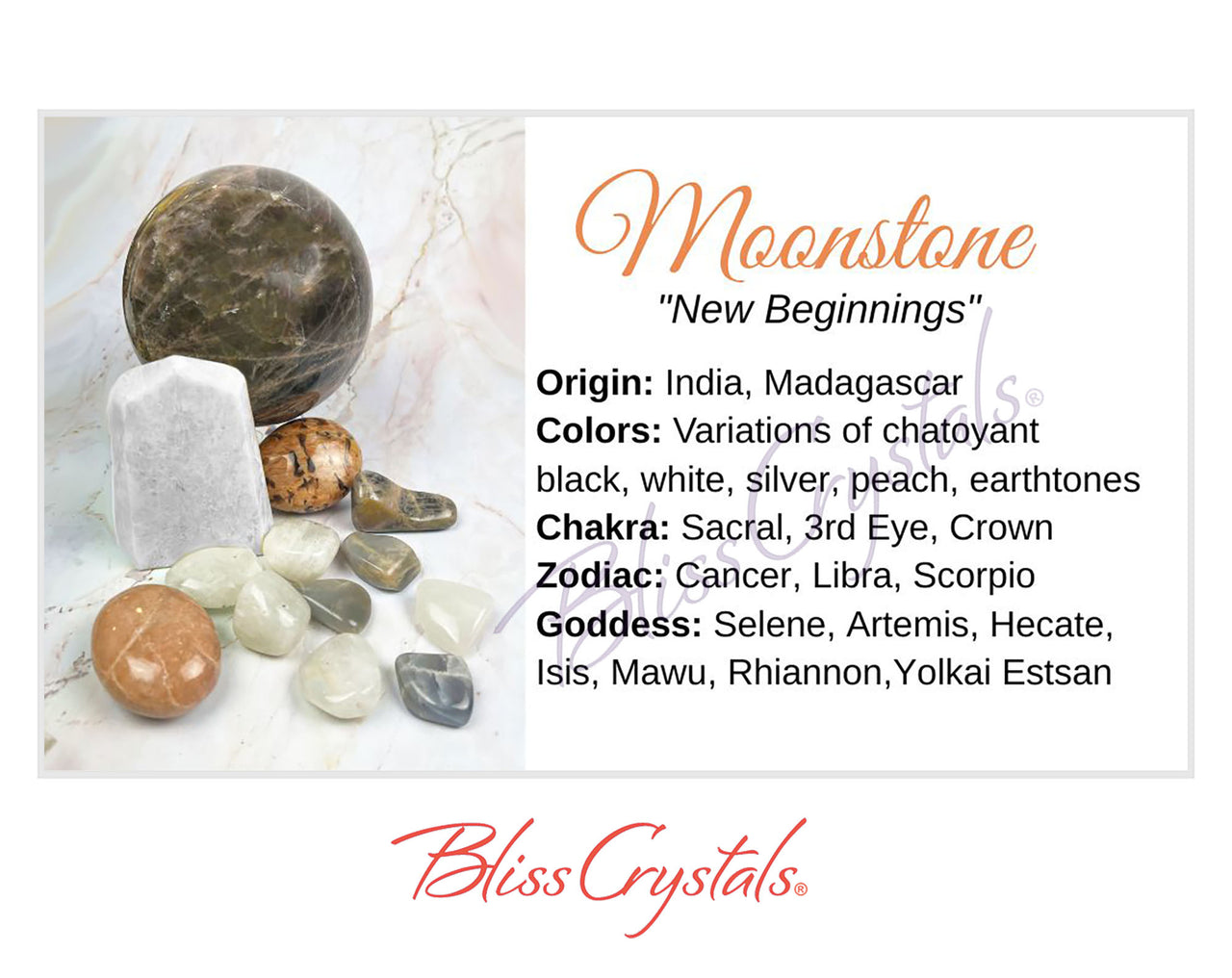 MOONSTONE Crystal Information Card, Double sided #HC31
