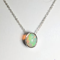 Thumbnail for Ethiopian Opal Necklace, Sterling Silver Slider Pendant on 16