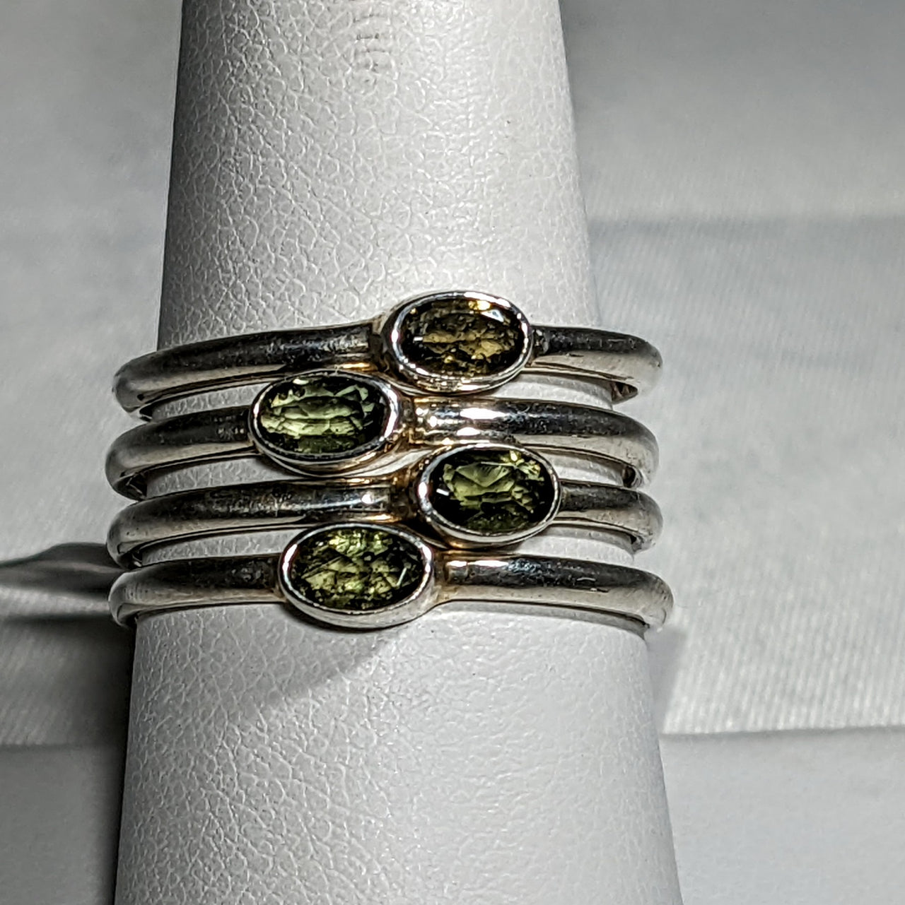 Moldavite Faceted Oval Cut, Sterling Silver Ring #SK2619