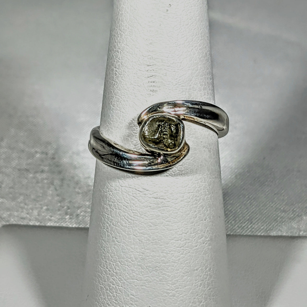 Moldavite Sterling Silver Swoop Ring #SK2626