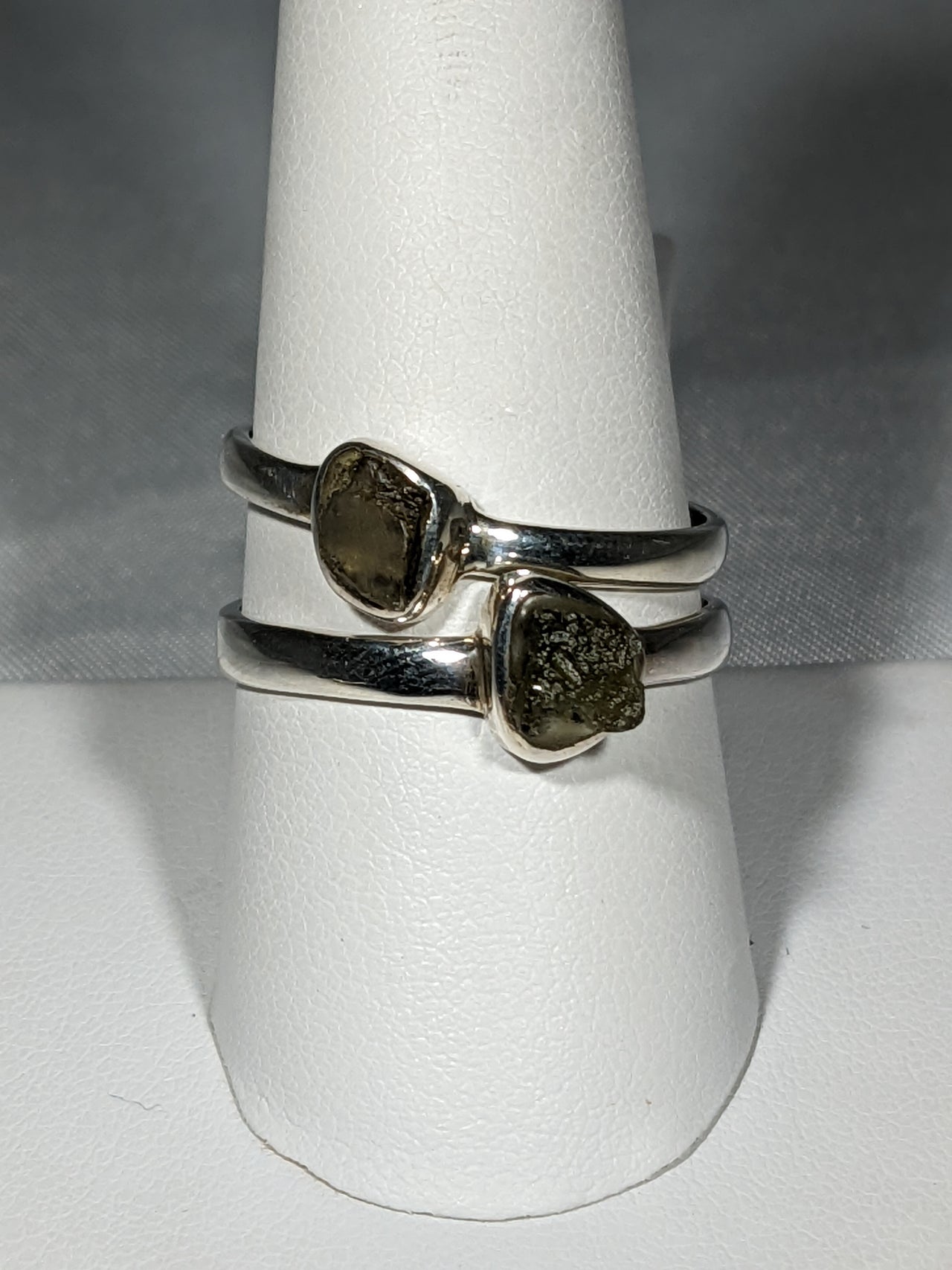 Genuine Moldavite Rough Stone Sterling Silver Ring #J804