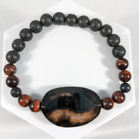 Thumbnail for Black Agate, Red Tiger's Eye and Lava bead, 6mm-8mm Men's Bracelet #J900