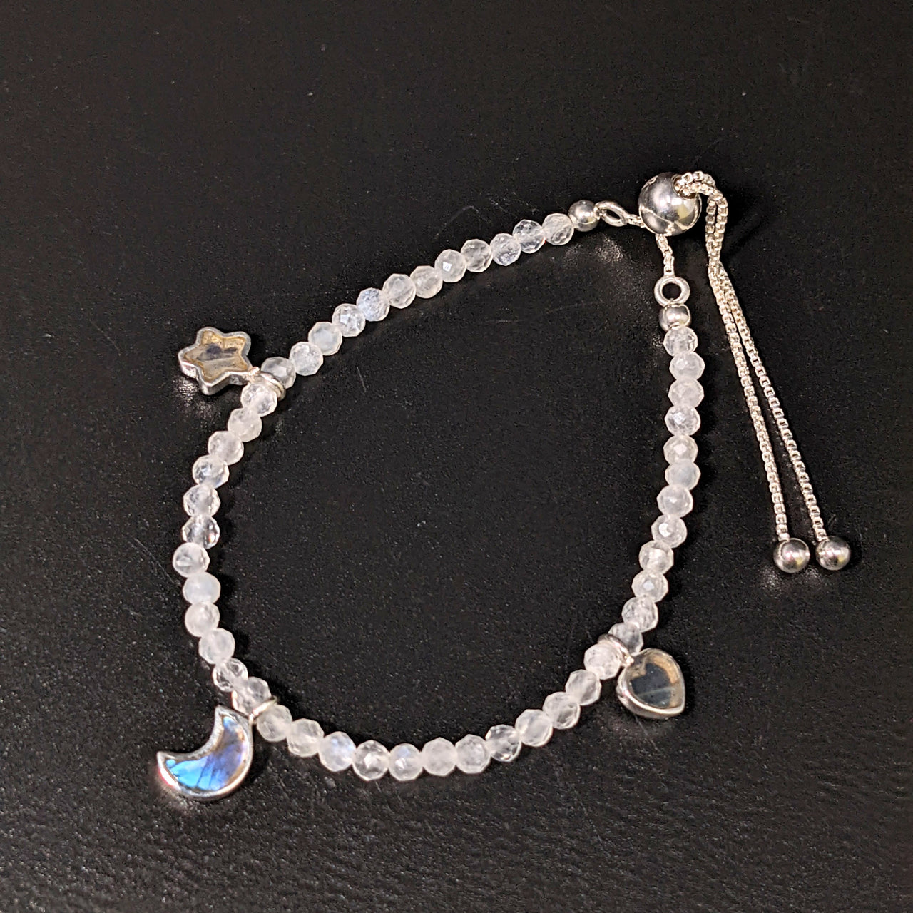 Moonstone & Labradorite 6" Faceted Charm Bracelet (5g) #SK9384