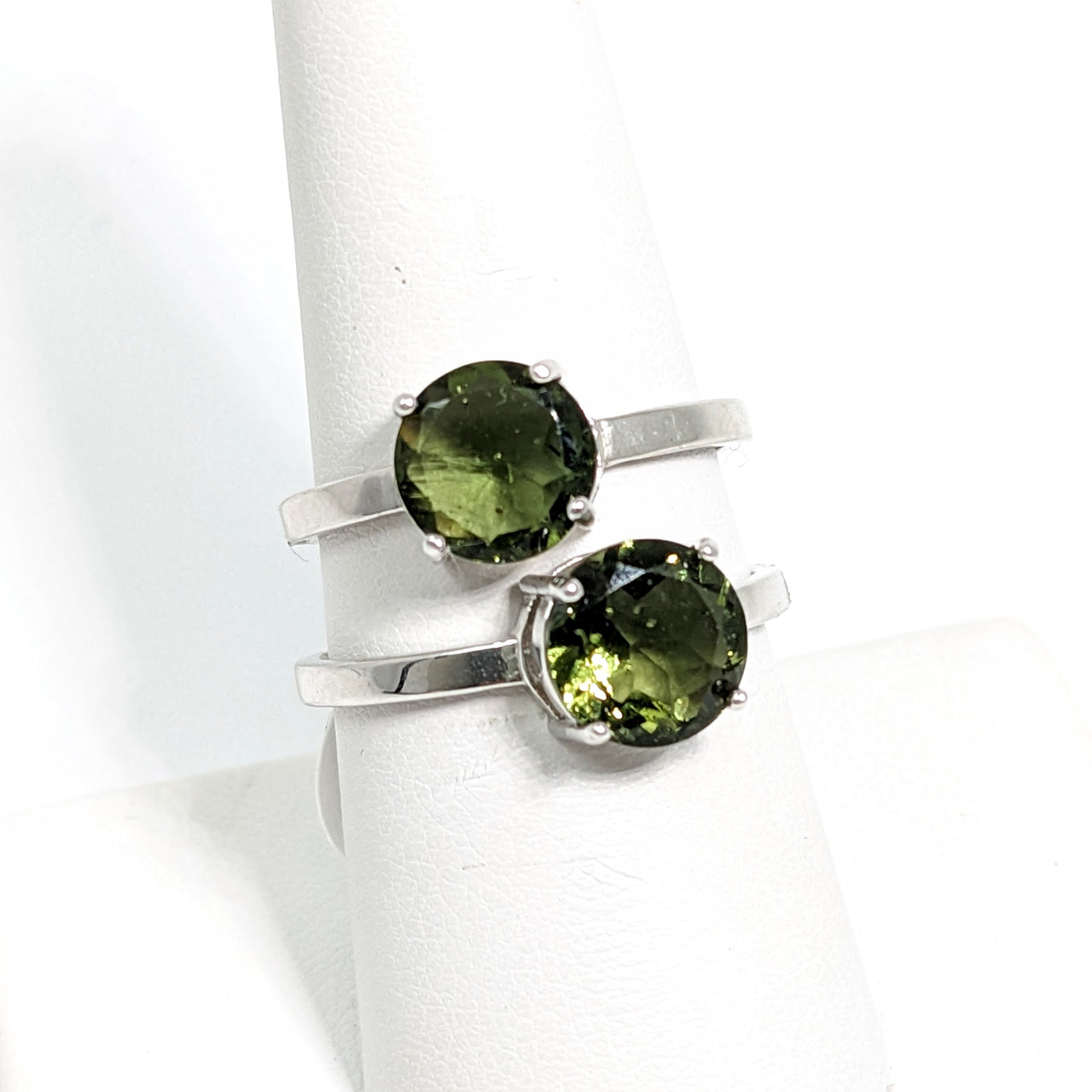 Moldavite Faceted Sz 9 or 8 Round Ring #SK9450