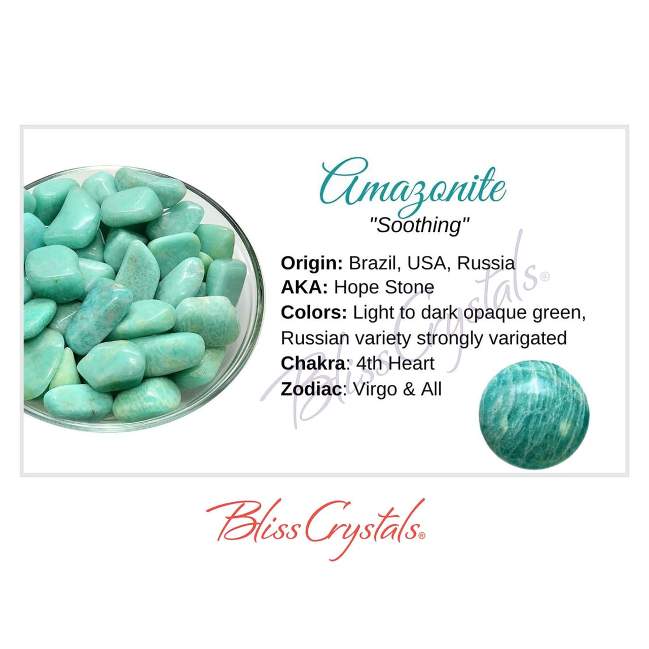 AMAZONITE Crystal Information Card Double sided #HC56