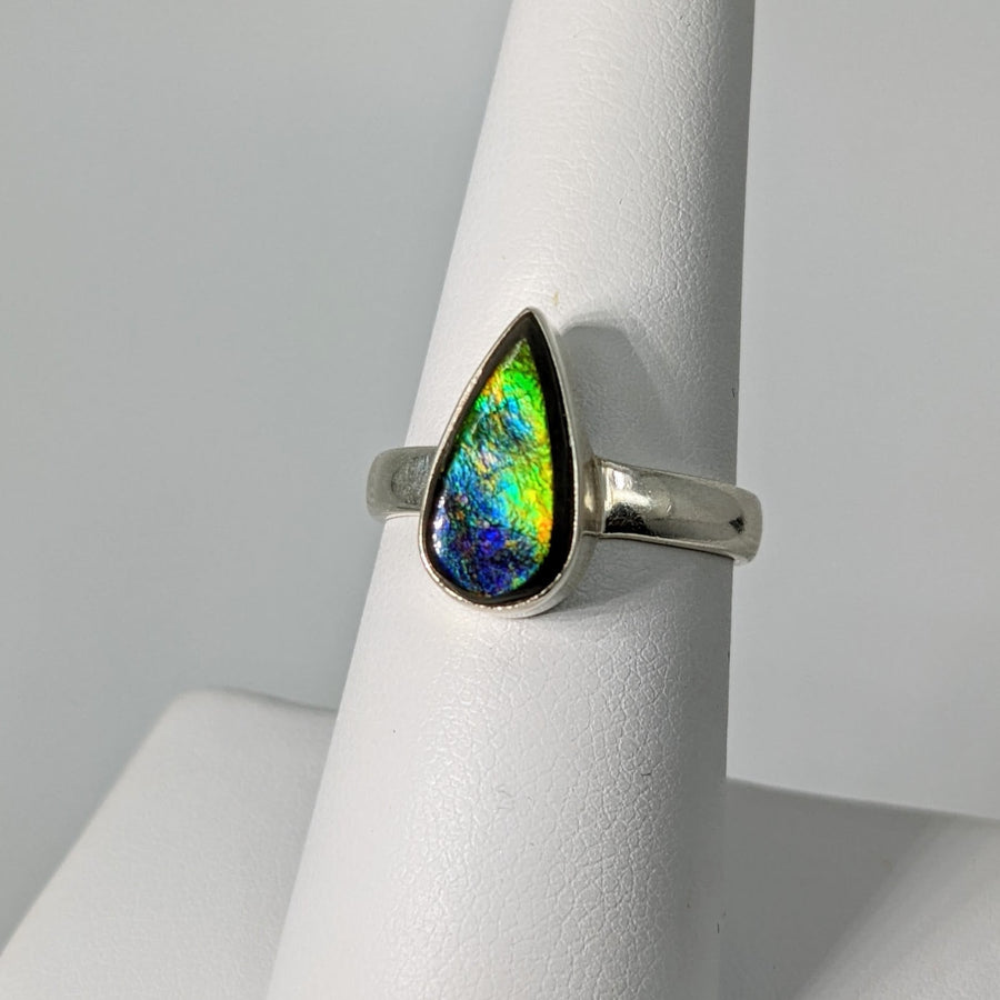 Ammolite Teardrop Sterling Silver Ring Sz. 6 #SK8328 - $135