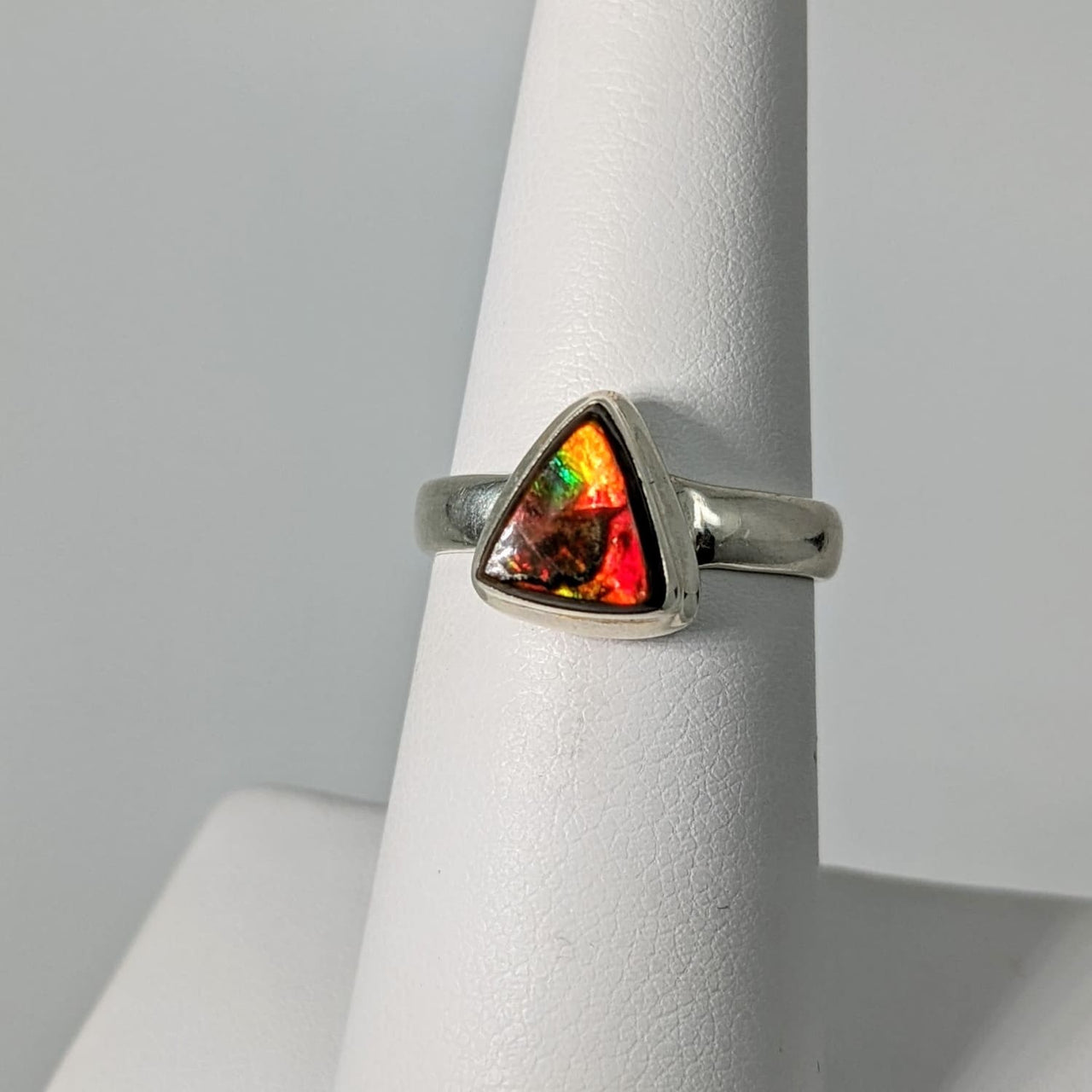 Ammolite Triangle Sterling Silver Ring Sz. 6 #SK8329 - $135