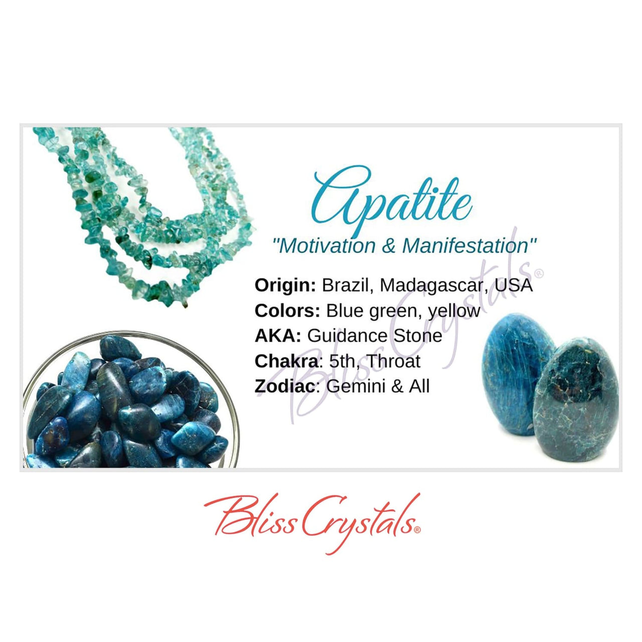 APATITE Crystal Information Card Double sided #HC11 - $1.25