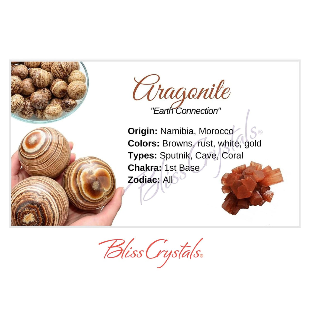 ARAGONITE Crystal Information Card Double sided #HC92