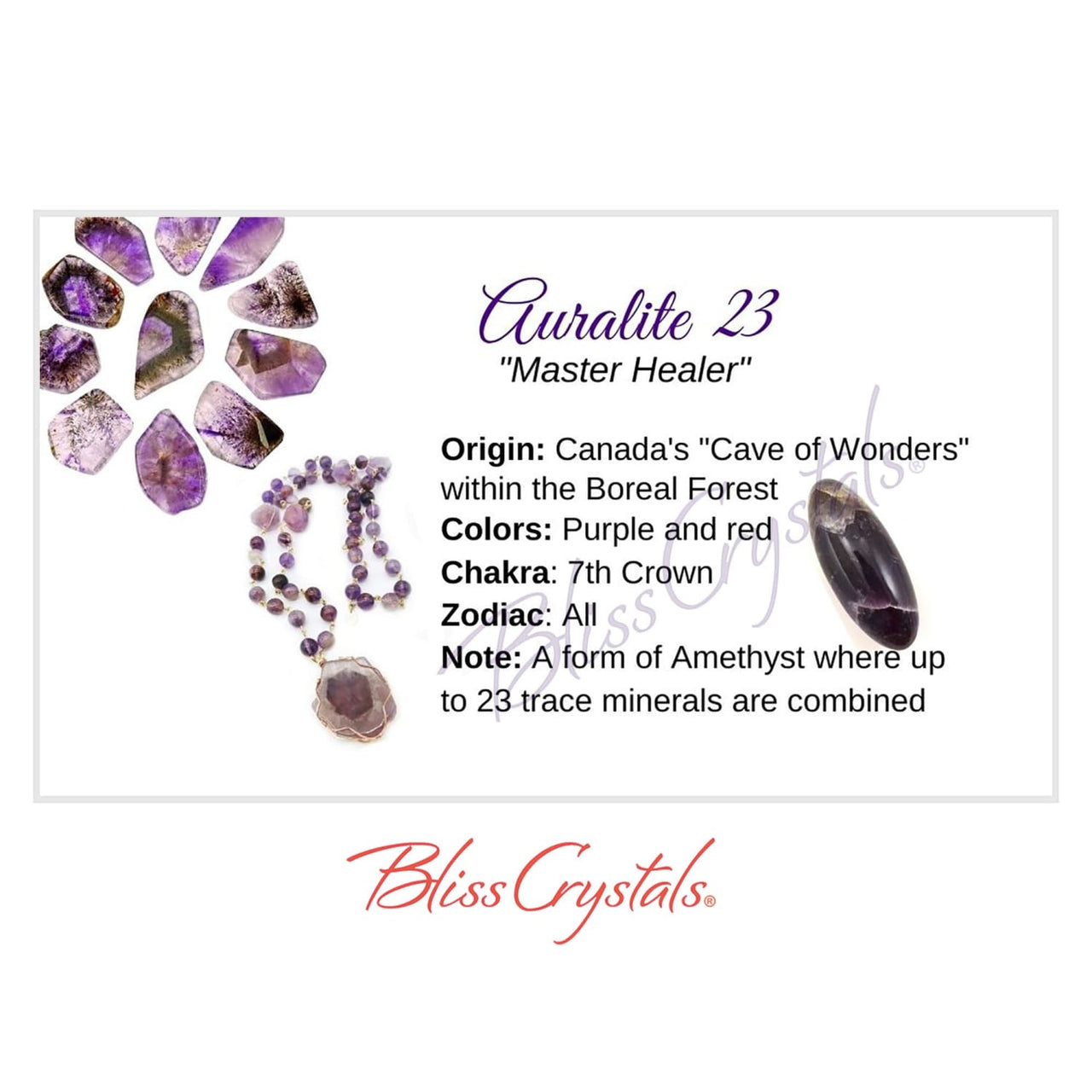 AURALITE 23 Crystal Information Card Double sided #HC50