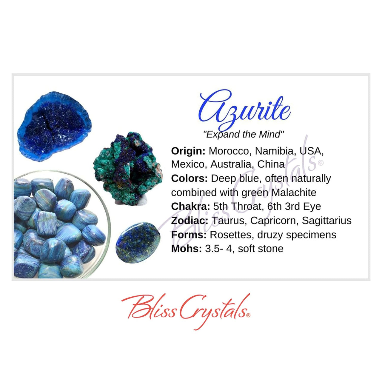 AZURITE Crystal Information Card Double sided #HC44