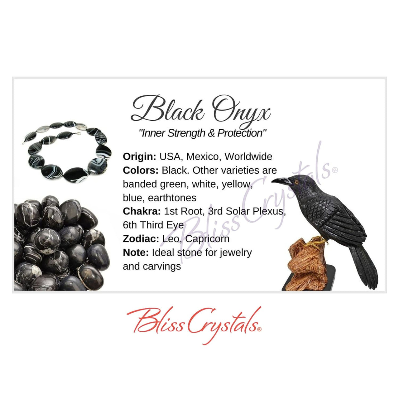 BLACK ONYX Crystal Information Card Double sided #HC170 - 