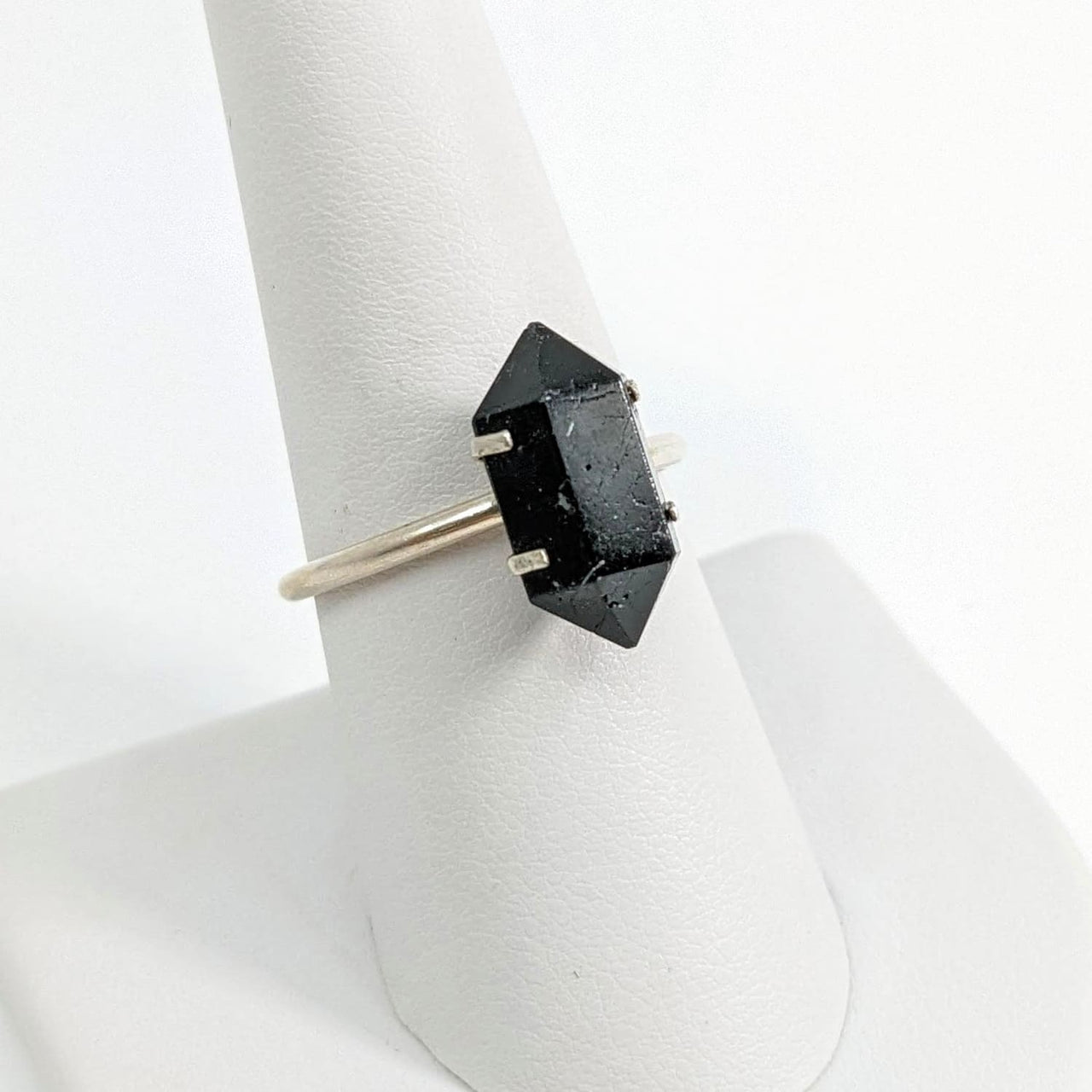 Black Tourmaline Double Terminated Ring.925 Sterling Silver 