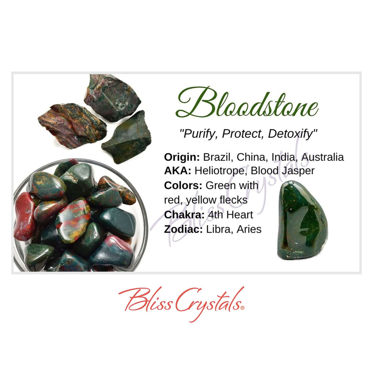 BLOODSTONE Crystal Information Card Double sided #HC54