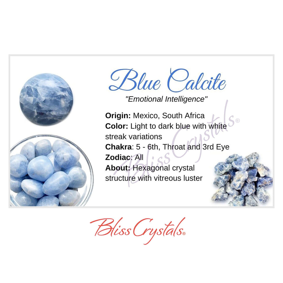 BLUE CALCITE Crystal Information Card, Double sided #HC167