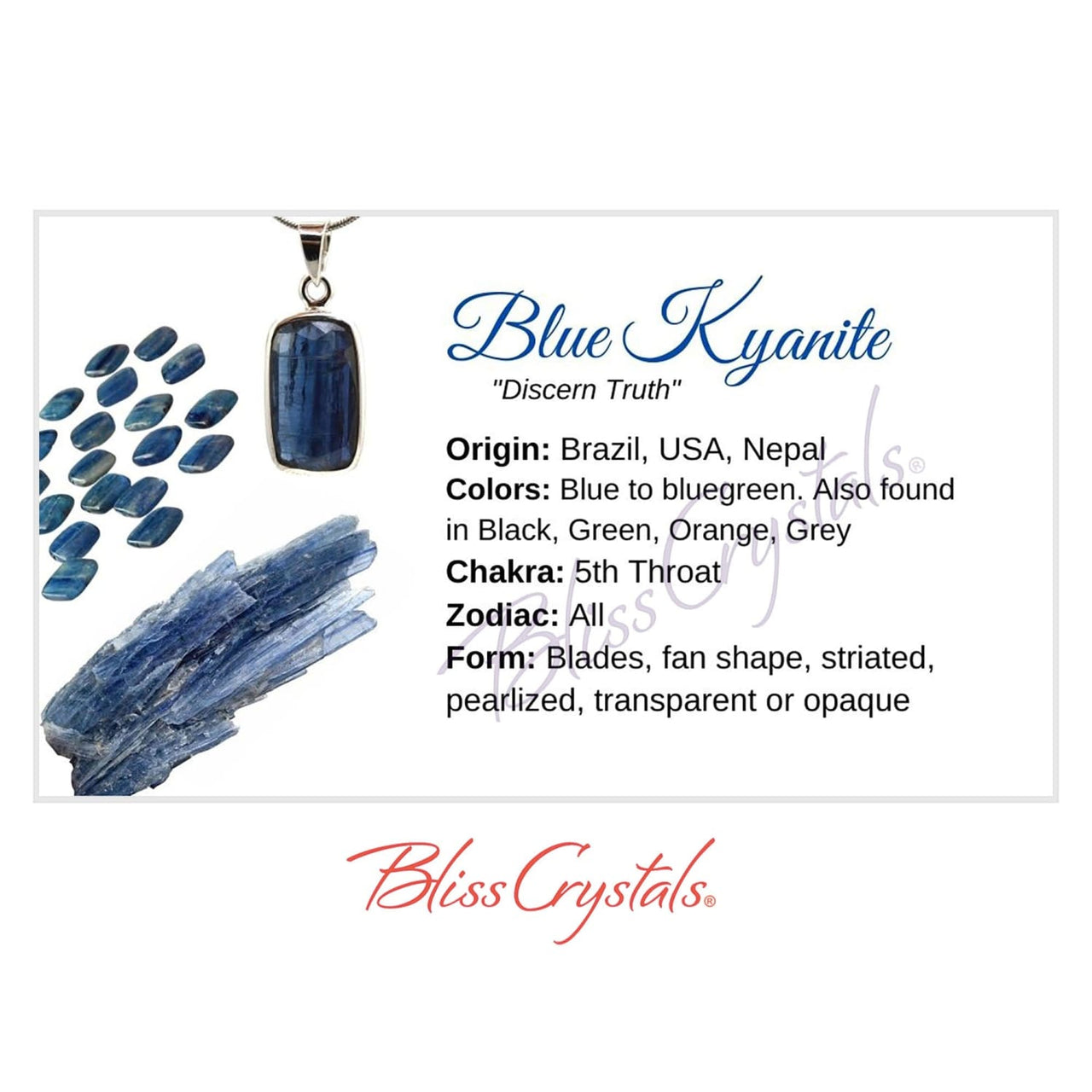 BLUE KYANITE Crystal Information Card Double sided #HC168 - 