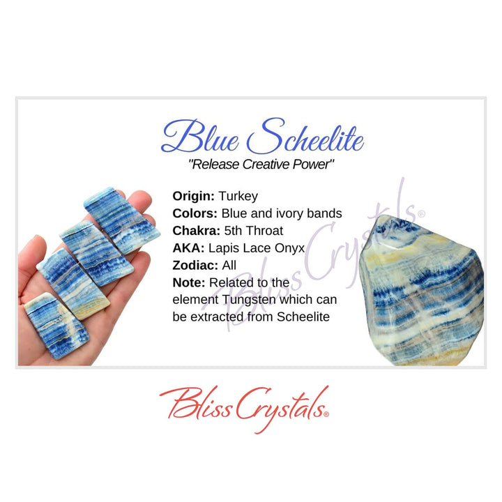 BLUE SCHEELITE Crystal Information Card, Double sided #HC176