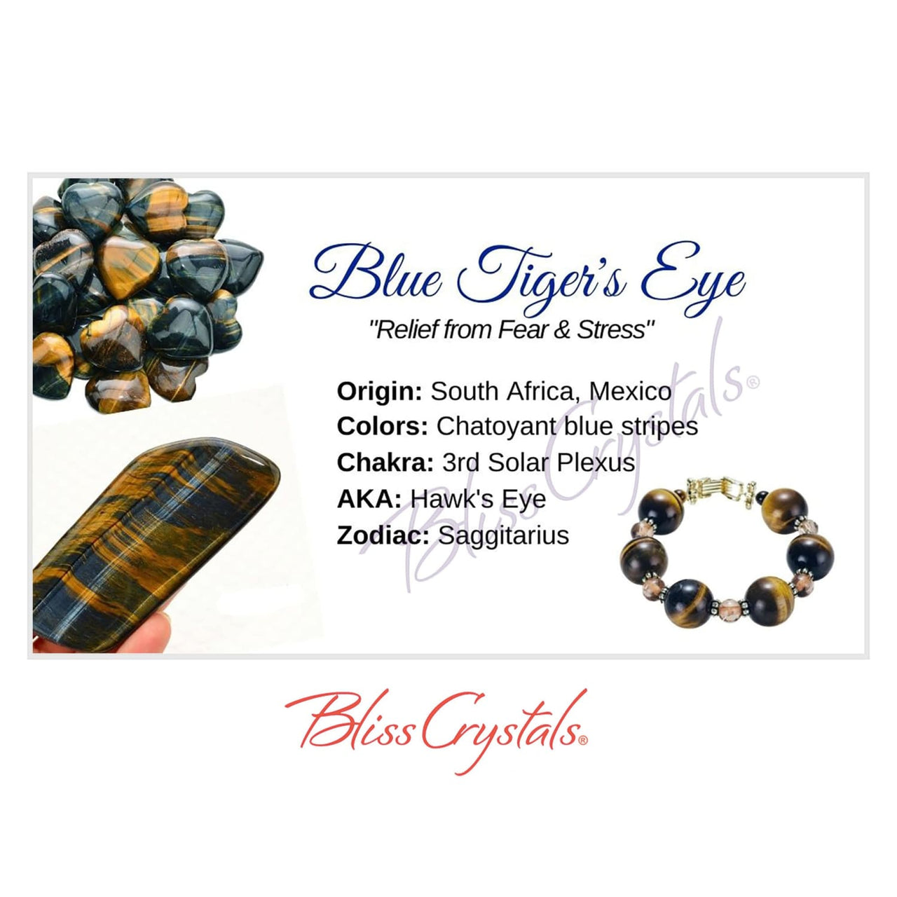BLUE TIGER’S EYE Crystal Information Card Double sided #HC97