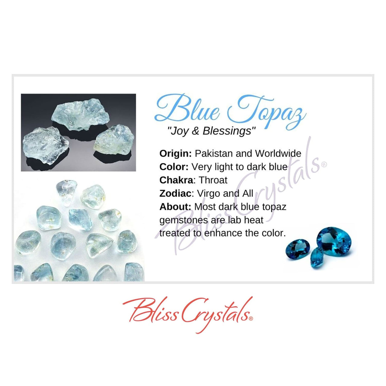 BLUE TOPAZ Crystal Information Card Double sided #HC129