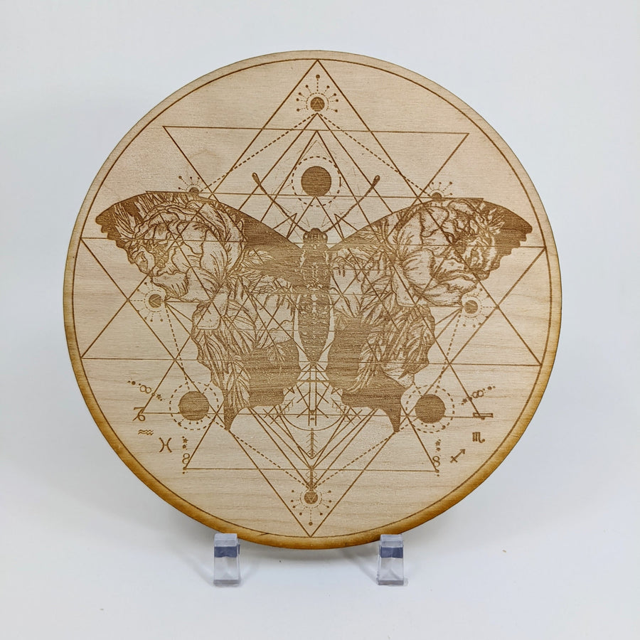 Butterfly Sri Yantra Wooden Crystal Grid Alder Wood - Choose