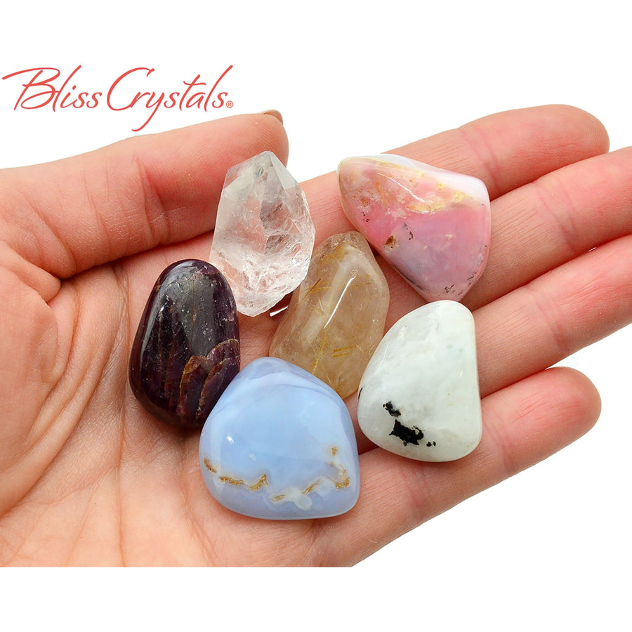 CANCER Zodiac Set of 6 Crystals + Gift Box Bag & Info Card 