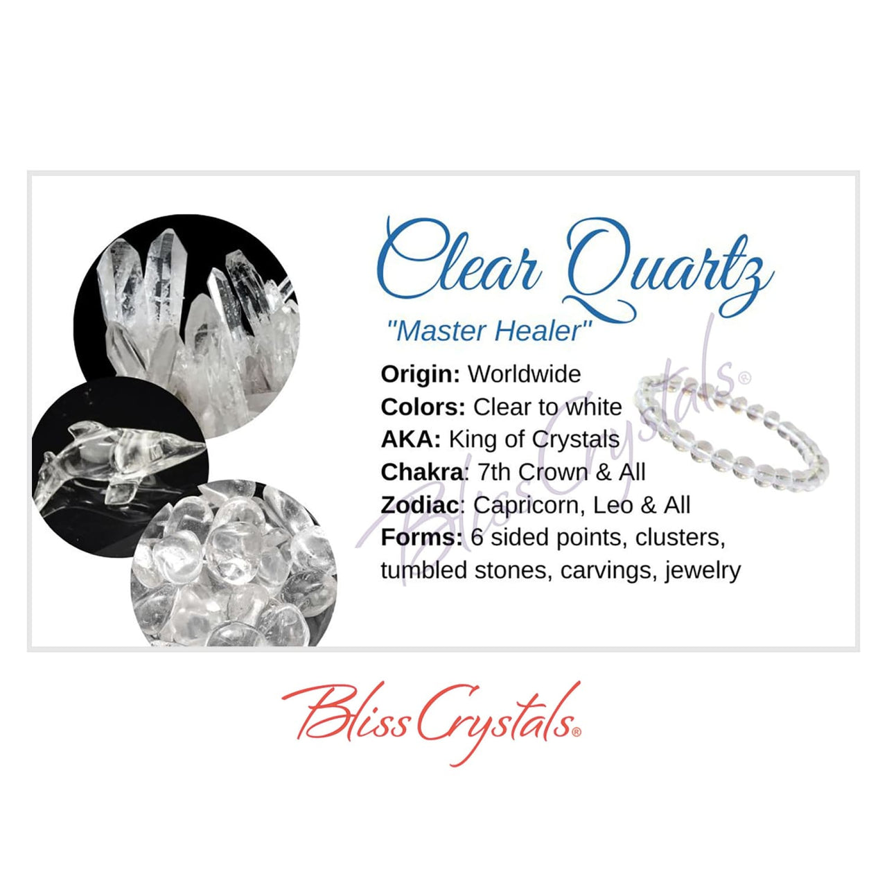 CLEAR QUARTZ Crystal Information Card Double sided #HC23 - 