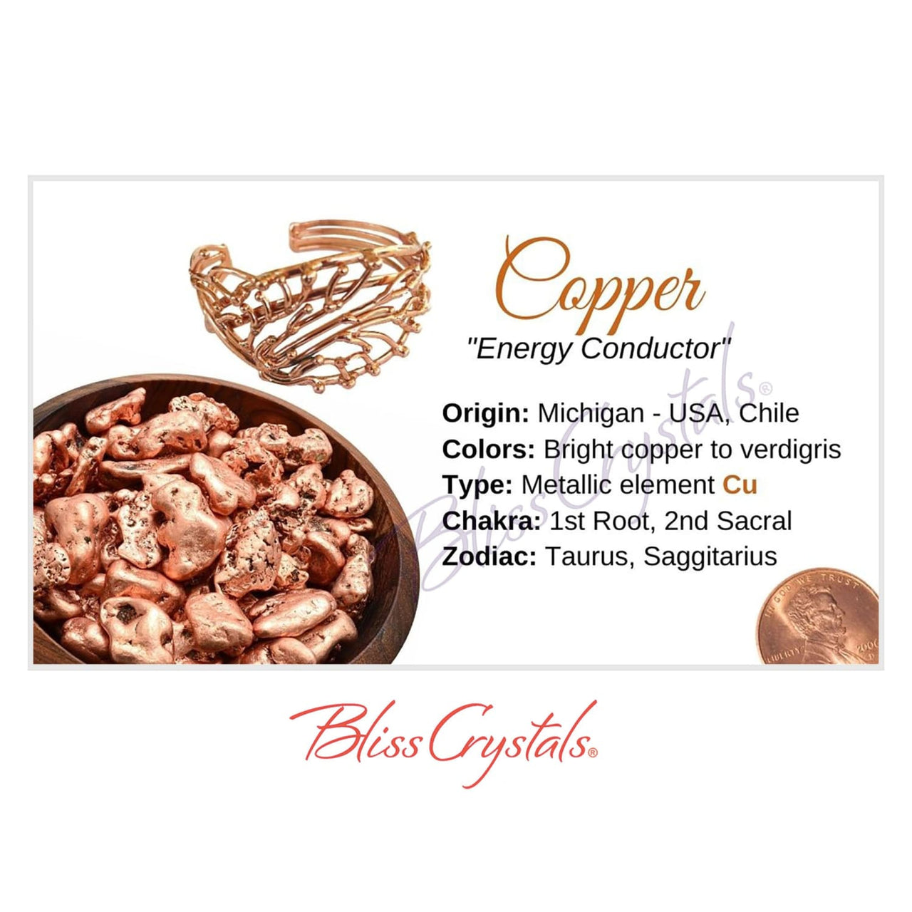 COPPER Crystal Information Card Double sided #HC89