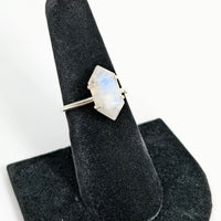 Thumbnail for Double Point Rainbow Moonstone.925 SS Ring #SK6623 - $59