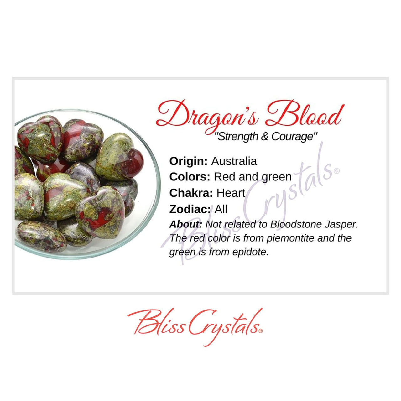 DRAGON’S BLOOD Crystal Information Card Double sided #HC118